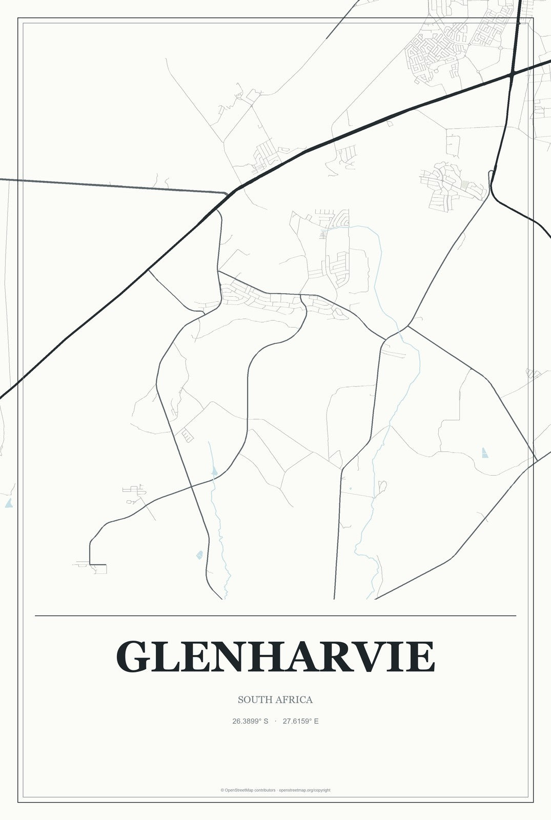Glenharvie, South Africa City Map Aluminum Sign in Gallery Air style