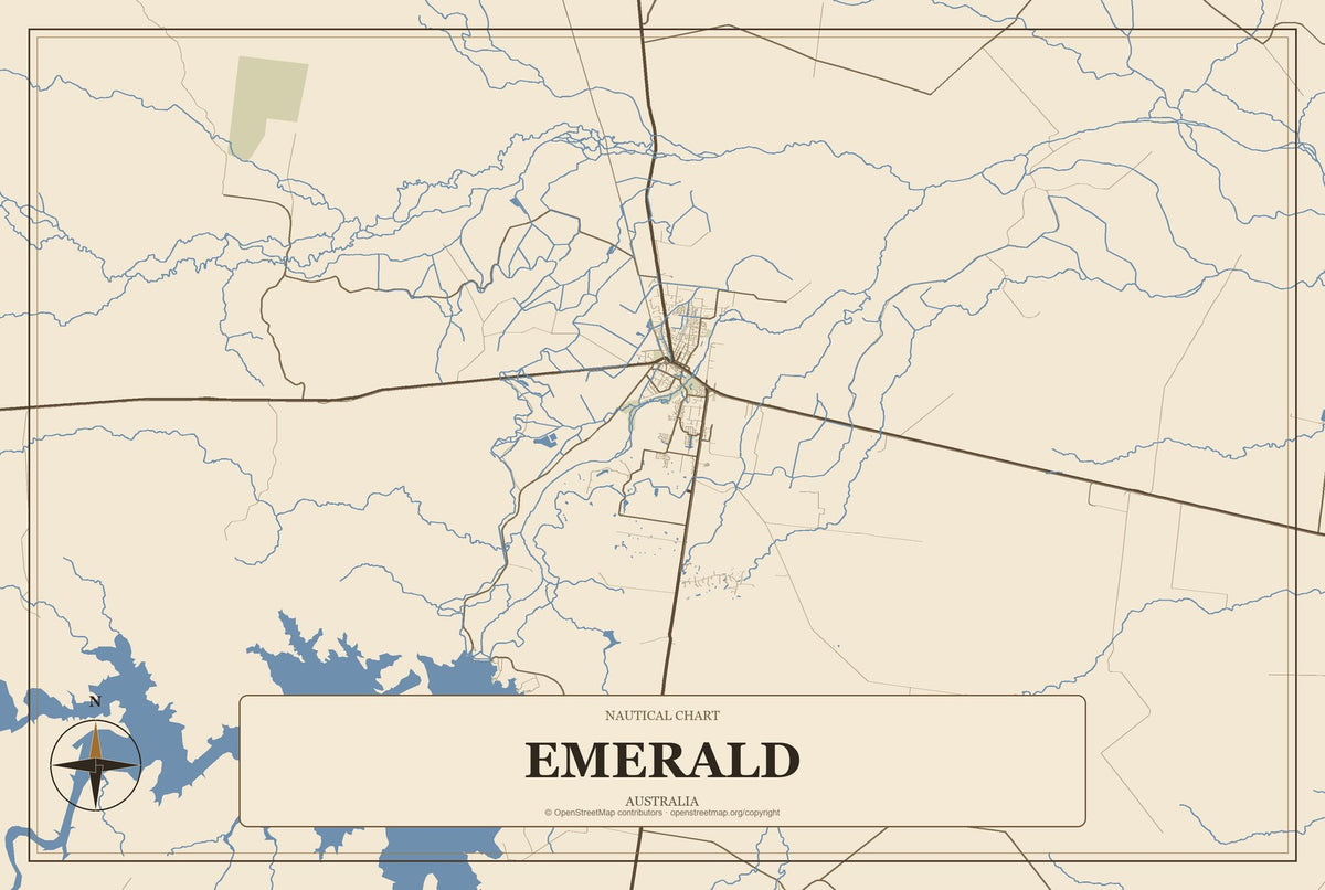 Emerald, Australia City Map Aluminum Sign in Heritage Nautical style