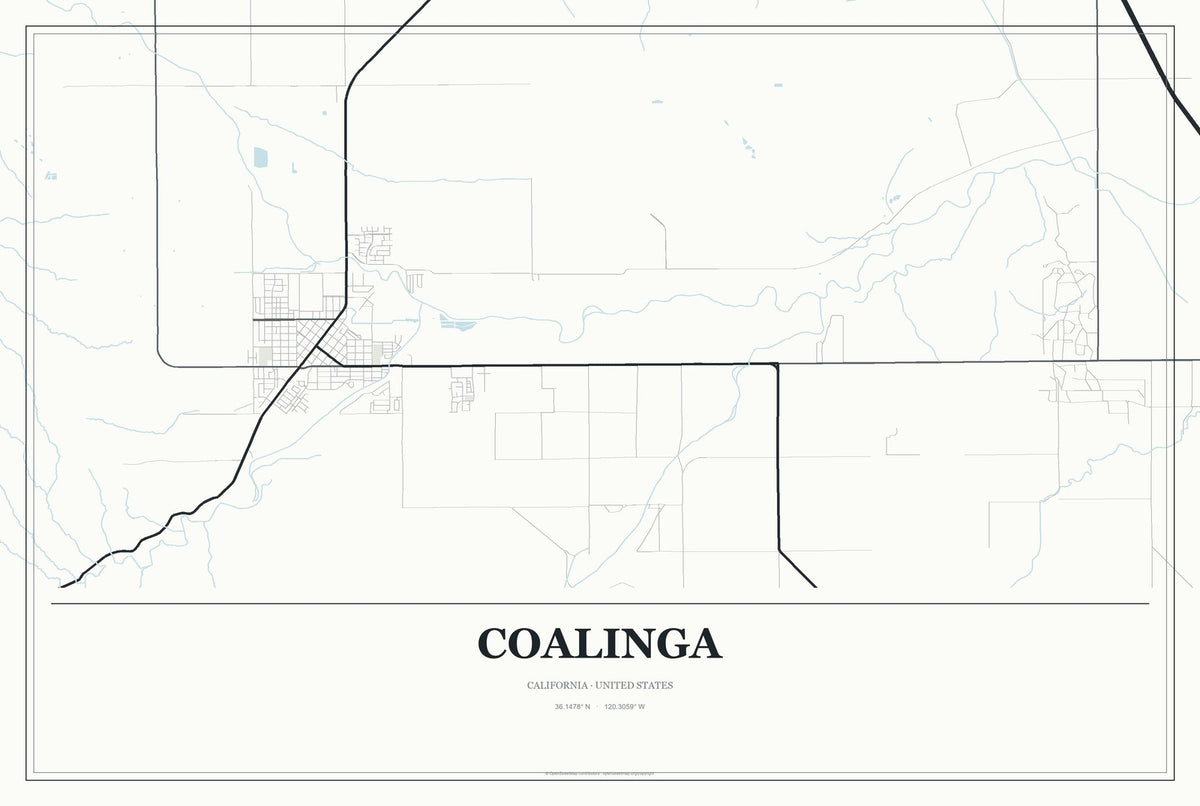 Coalinga, California City Map Aluminum Sign in Gallery Air style