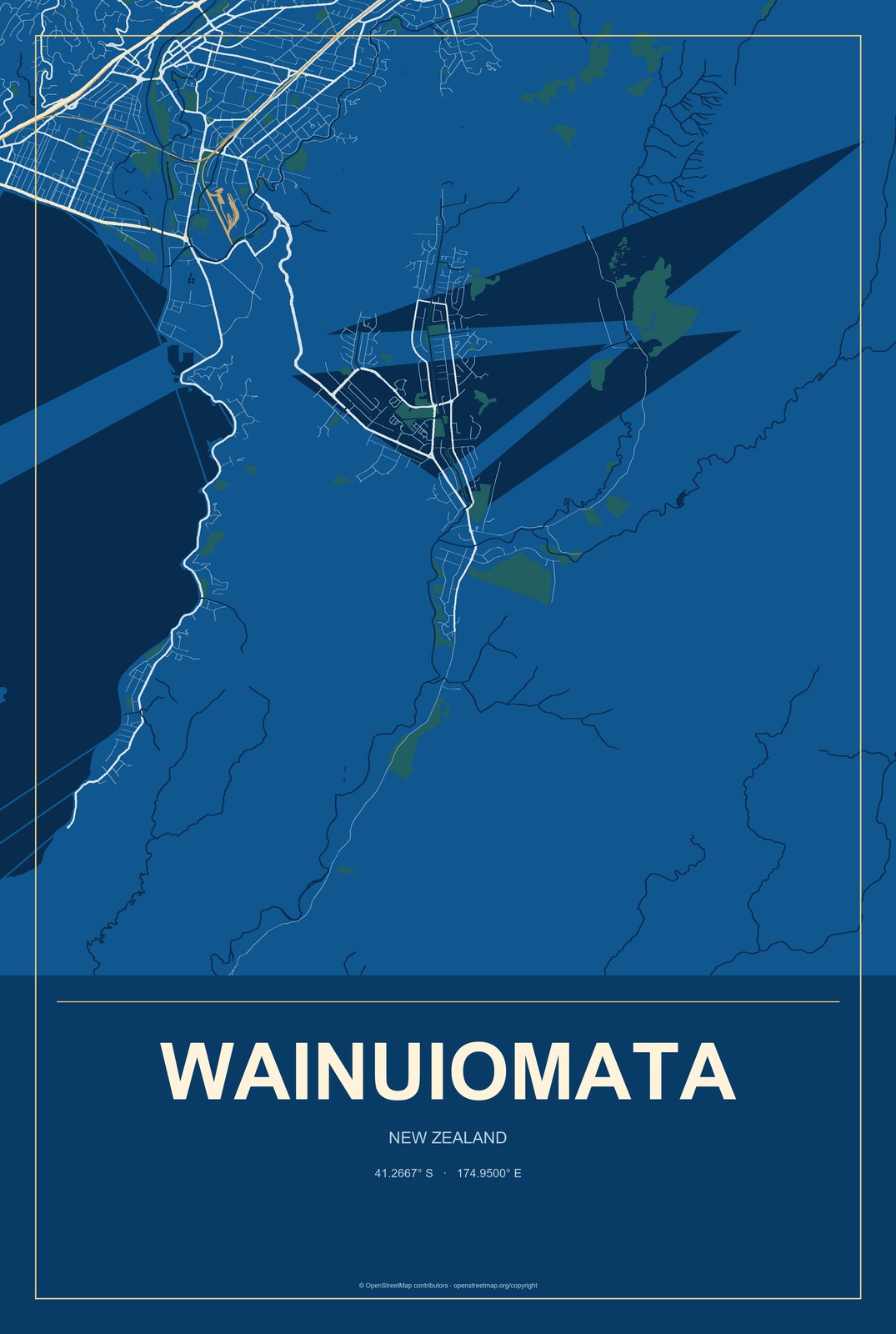 Wainuiomata, New Zealand City Map Aluminum Sign in Harbor Cobalt style