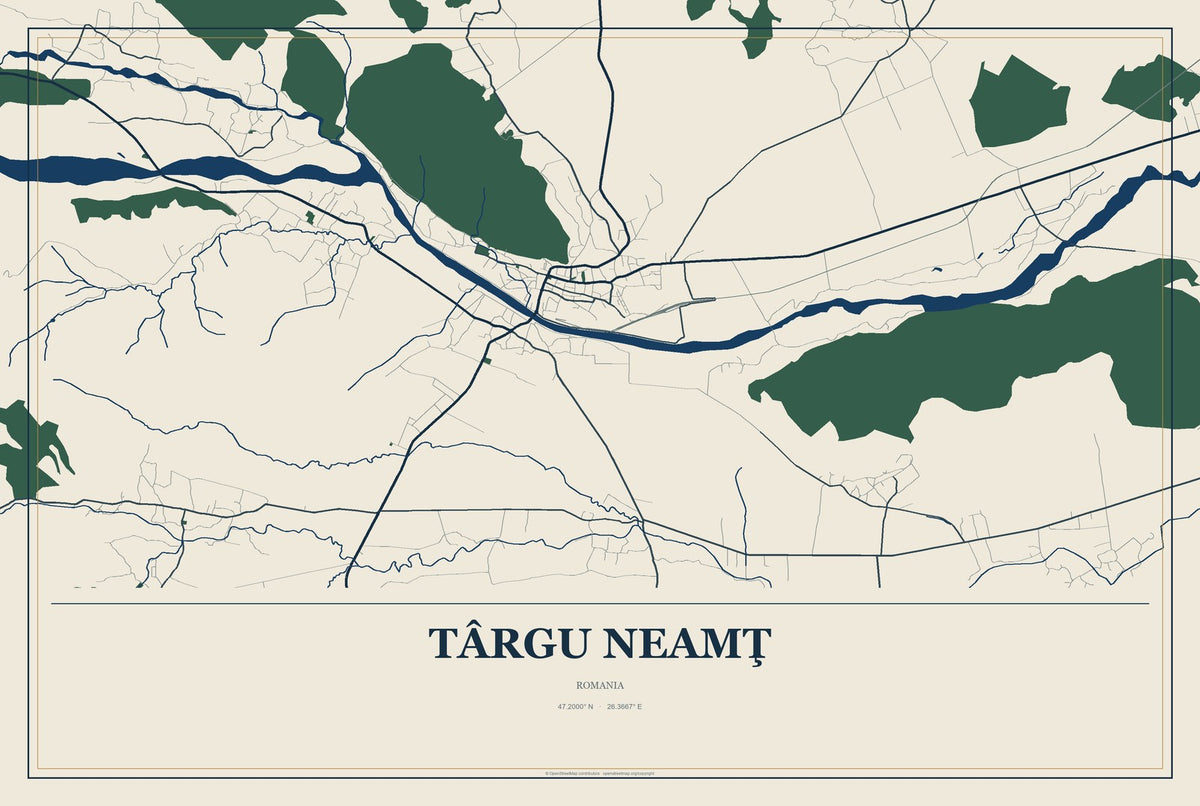 Târgu Neamţ, Romania City Map Aluminum Sign in Coastal Cutout style