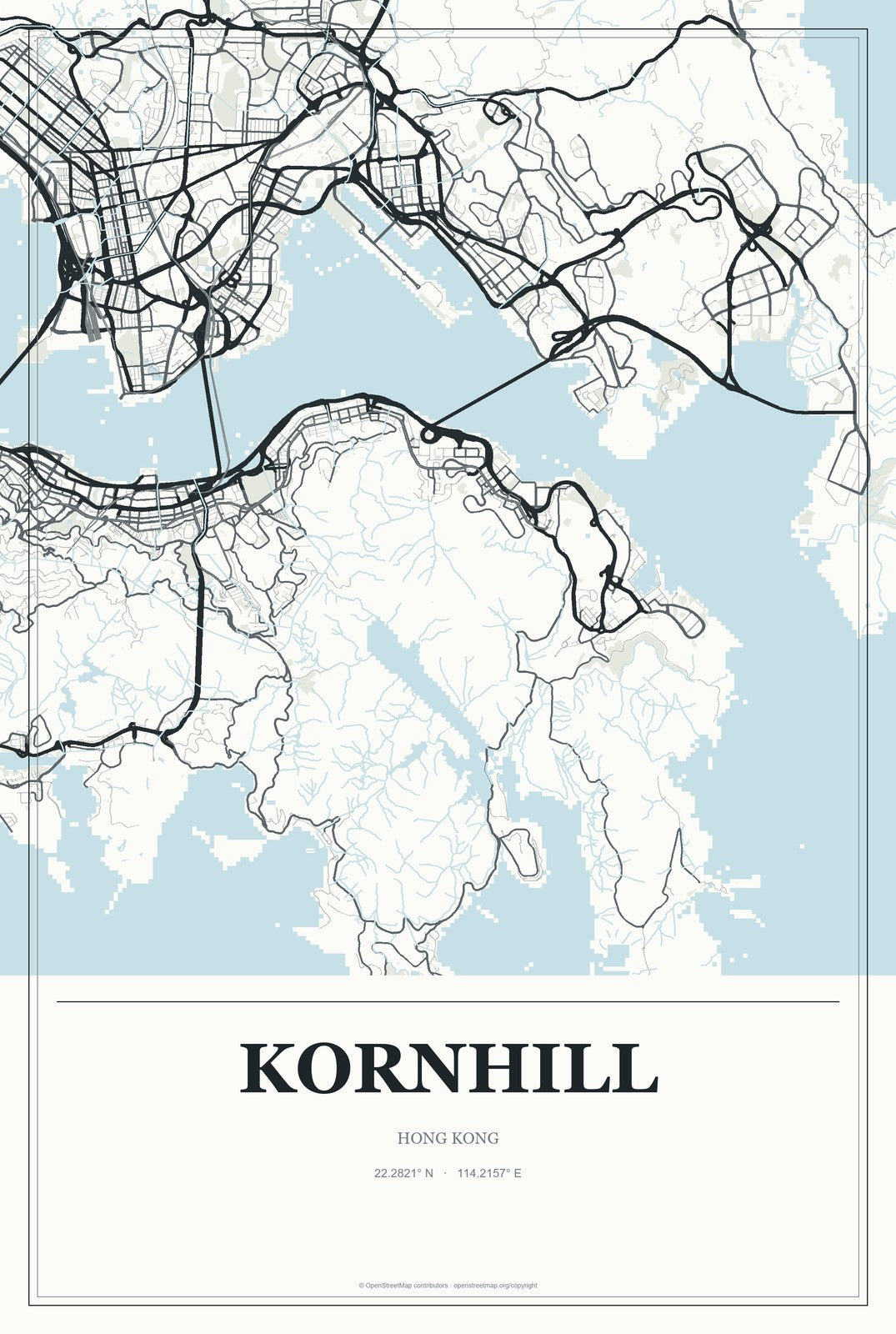 Kornhill, Hong Kong City Map Aluminum Sign in Gallery Air style