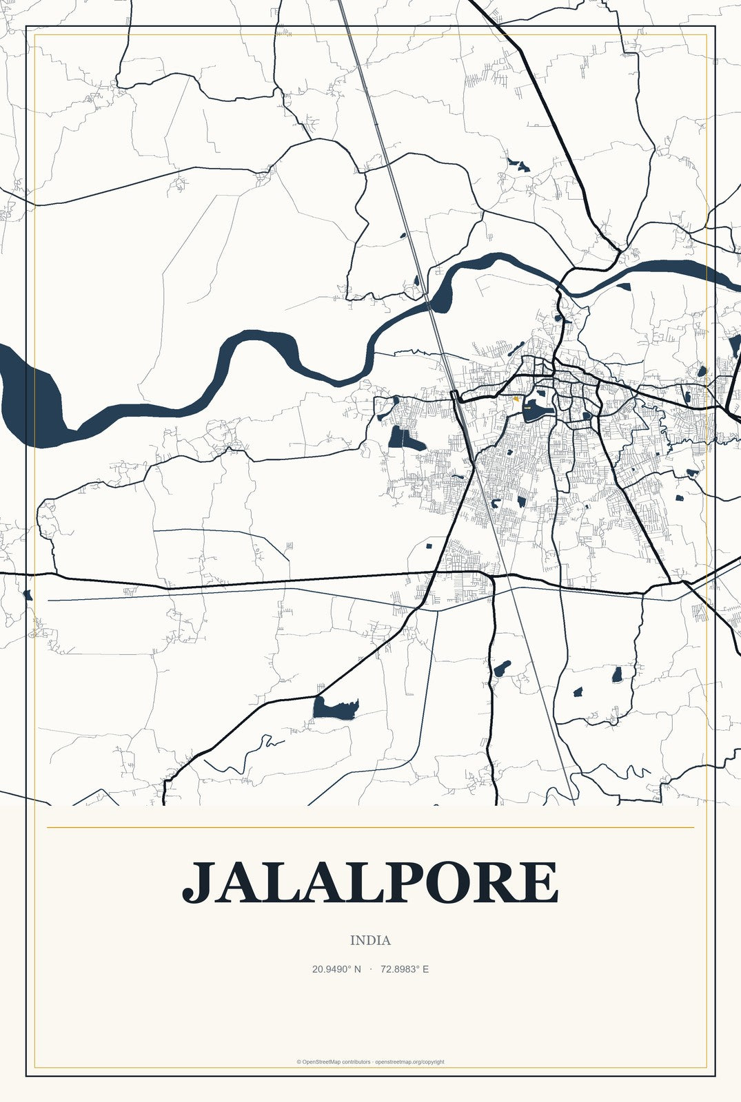 Jalalpore, India City Map Aluminum Sign in Citrine Modern style