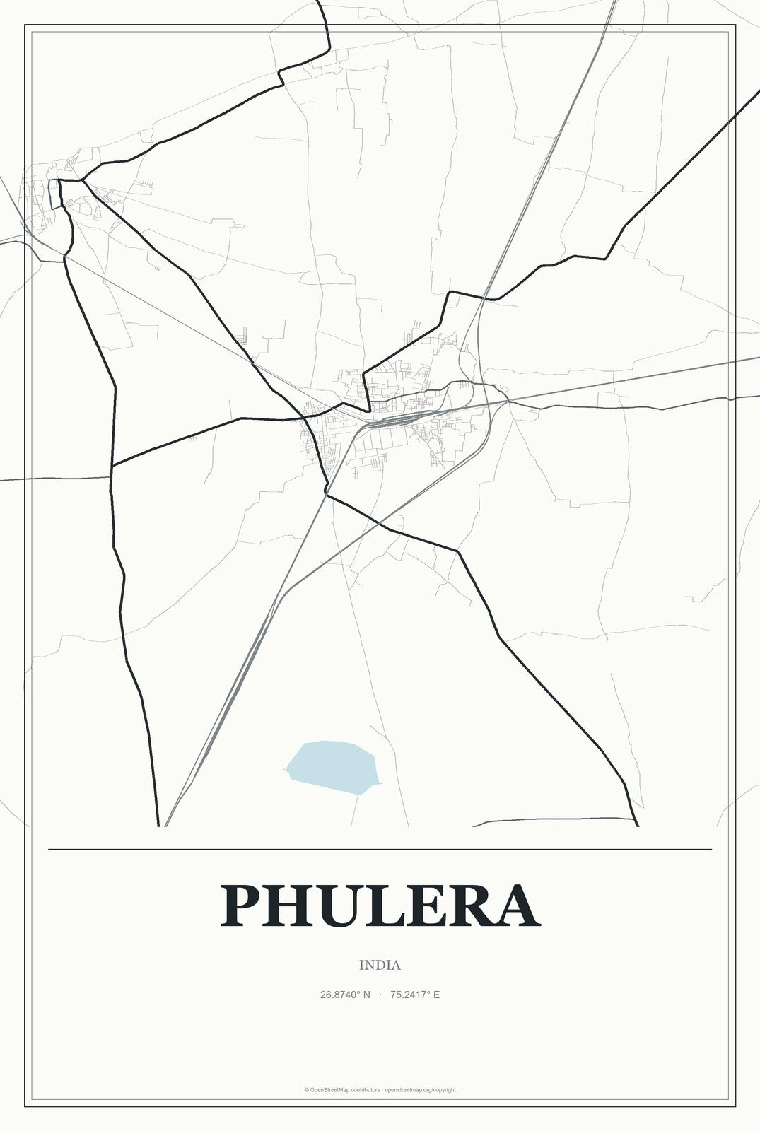 Phulera, India City Map Aluminum Sign in Gallery Air style