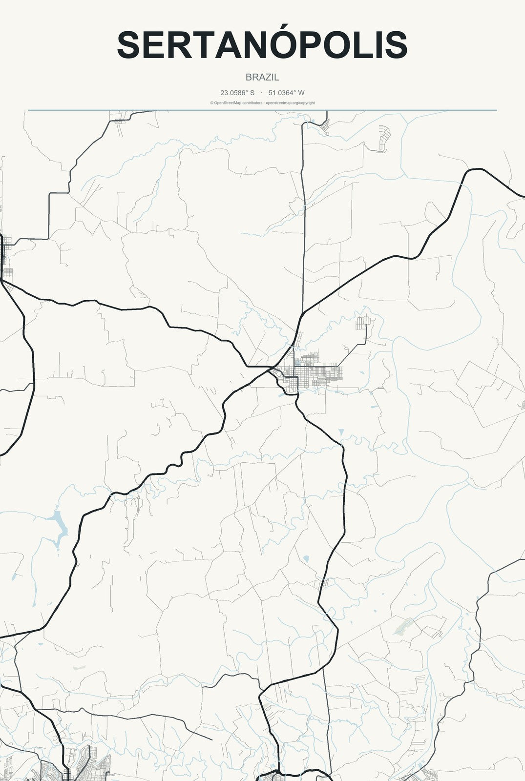 Sertanópolis, Brazil City Map Aluminum Sign in Headline Atlas style