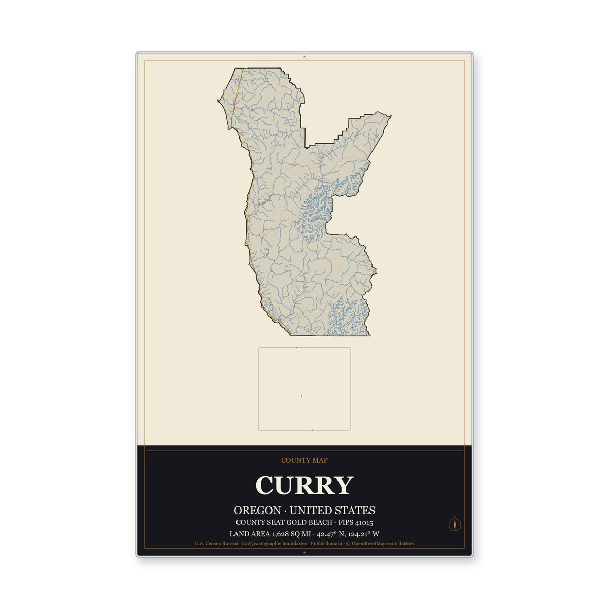 Curry County, Oregon Map Aluminum Sign in Museum Plaque style