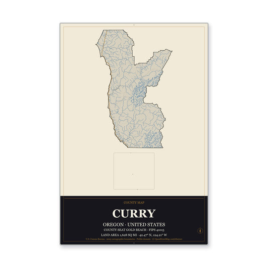 Curry County, Oregon Map Aluminum Sign in Museum Plaque style
