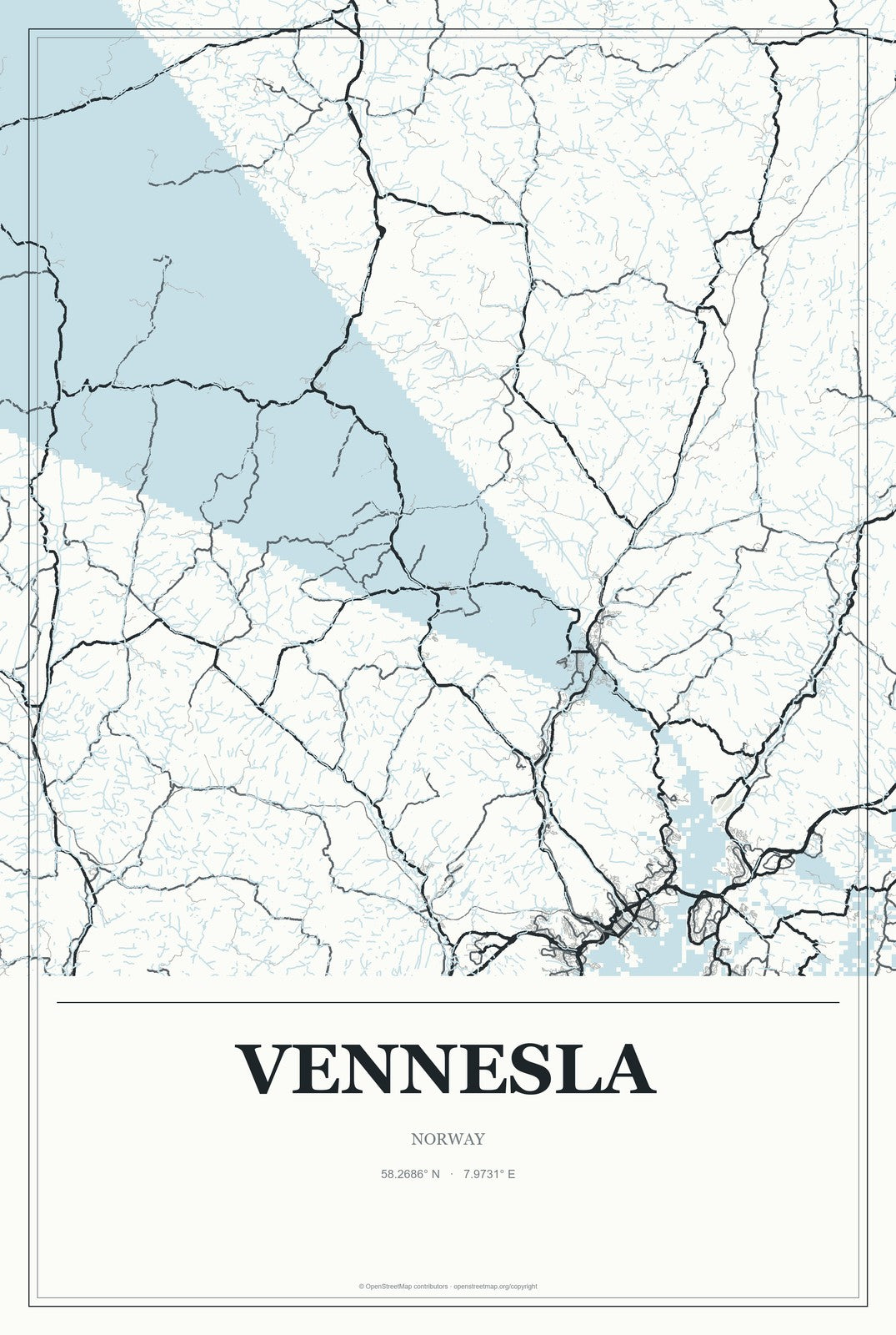 Vennesla, Norway City Map Aluminum Sign in Gallery Air style