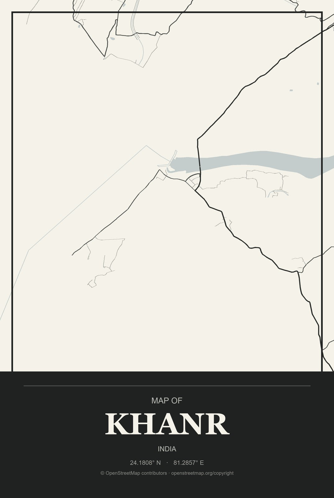 Khanr, India City Map Aluminum Sign in Museum Plaque style