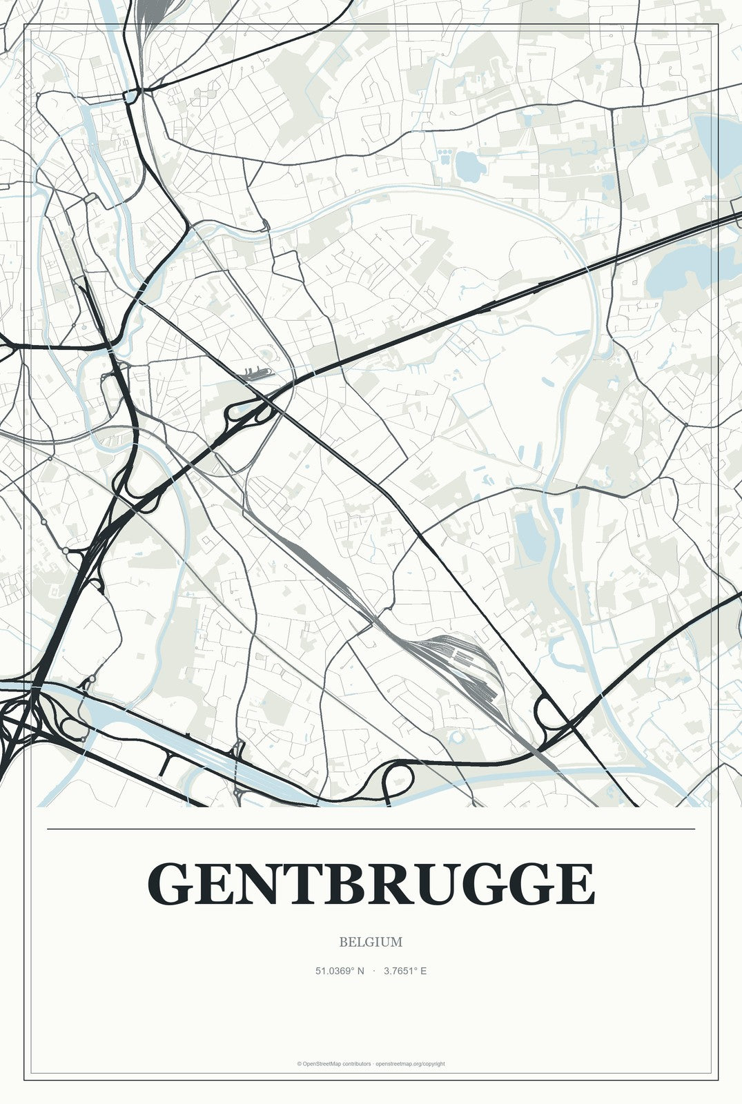 Gentbrugge, Belgium City Map Aluminum Sign in Gallery Air style