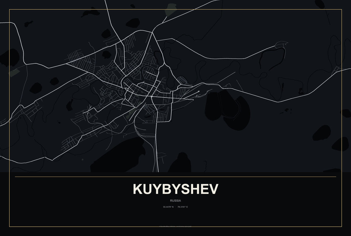 Kuybyshev, Russia City Map Aluminum Sign in Metropolitan Noir style