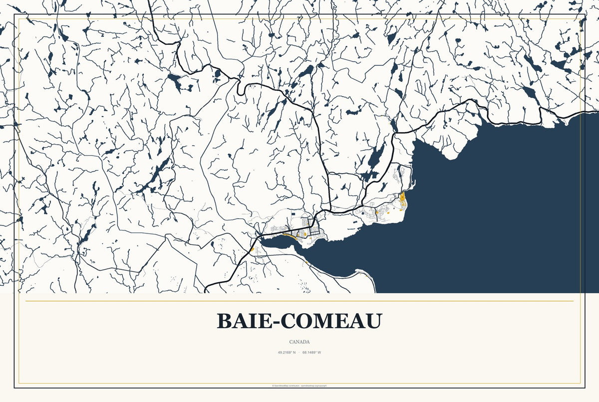 Baie-Comeau, Canada City Map Aluminum Sign in Citrine Modern style