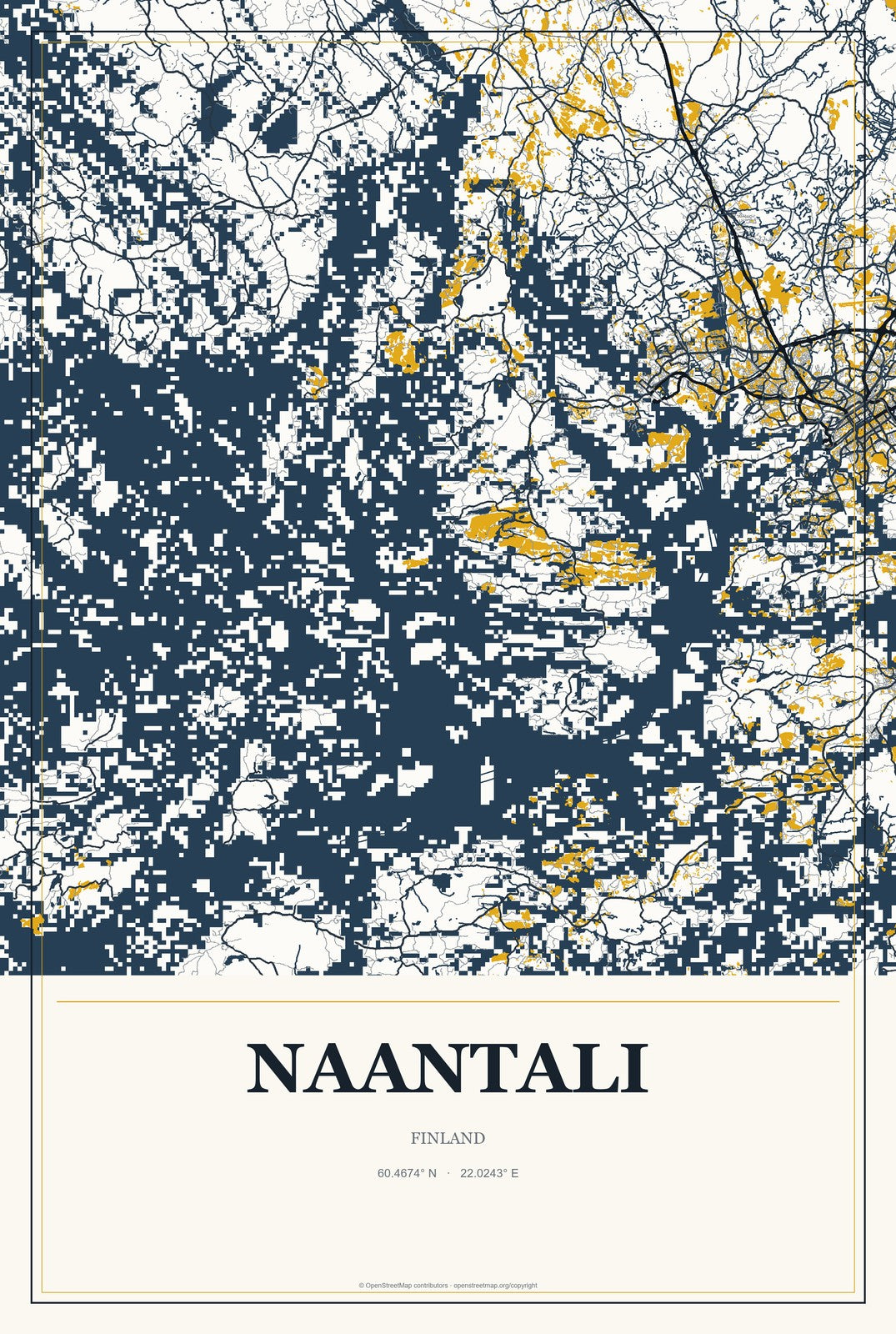 Naantali, Finland City Map Aluminum Sign in Citrine Modern style