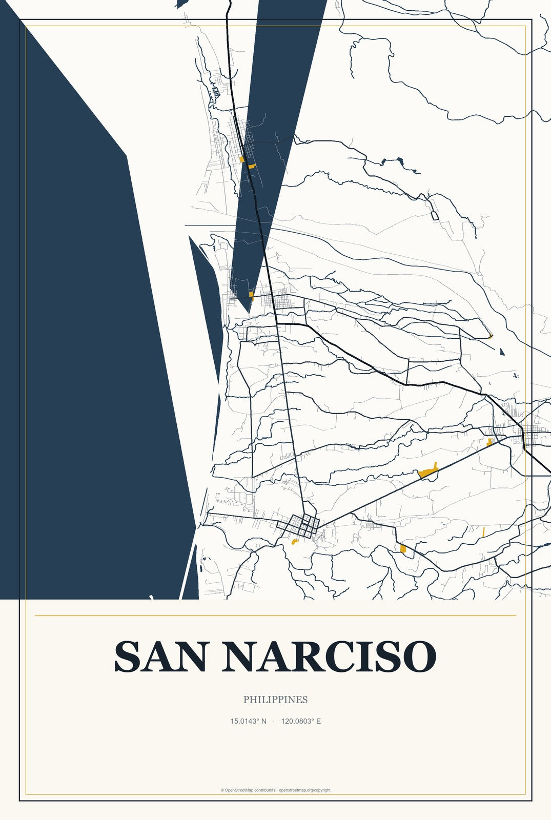 San Narciso, Calabarzon, Philippines City Map Aluminum Sign in Citrine Modern style