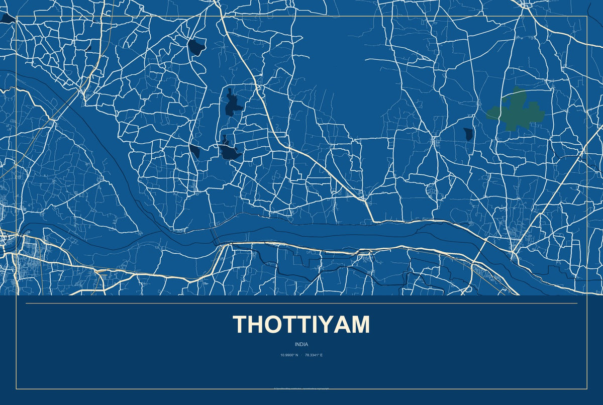 Thottiyam, India City Map Aluminum Sign in Harbor Cobalt style