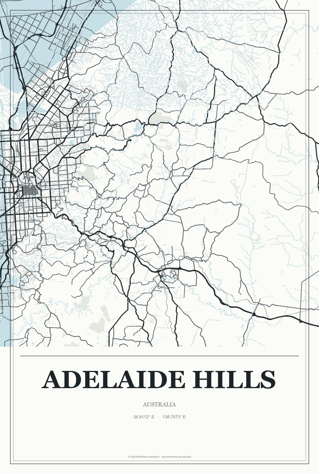 Adelaide Hills, Australia City Map Aluminum Sign in Gallery Air style