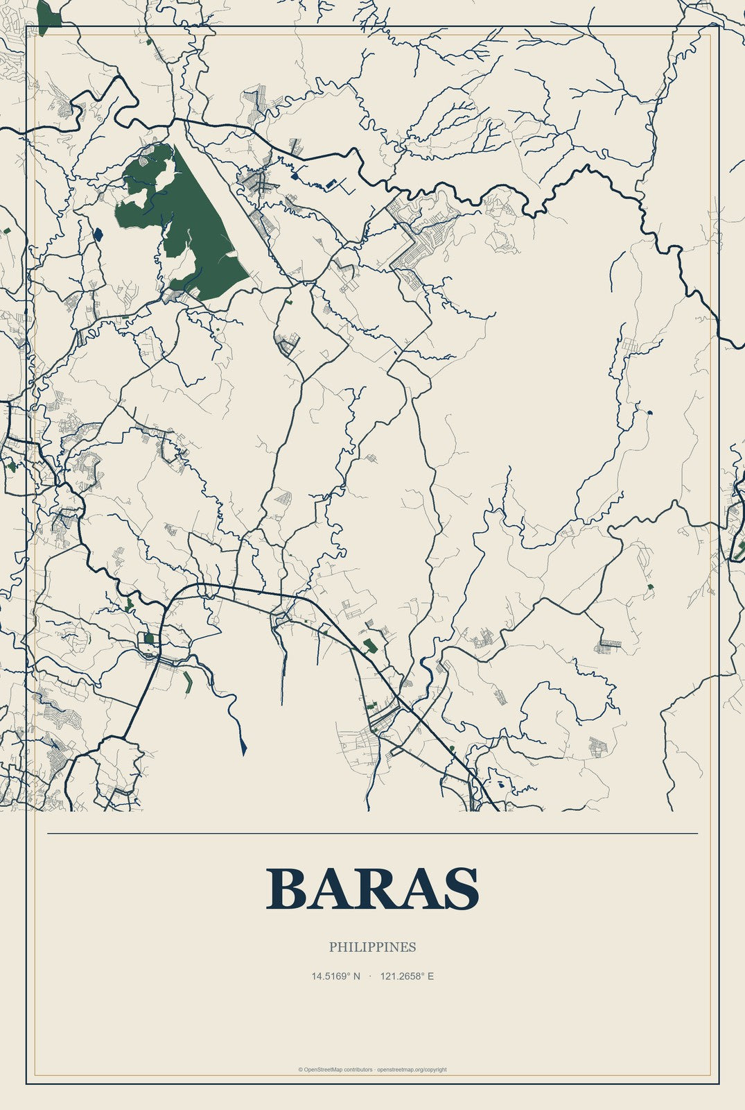 Baras, Philippines City Map Aluminum Sign in Coastal Cutout style