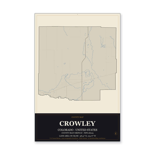 Crowley County, Colorado Map Aluminum Sign in Museum Plaque style