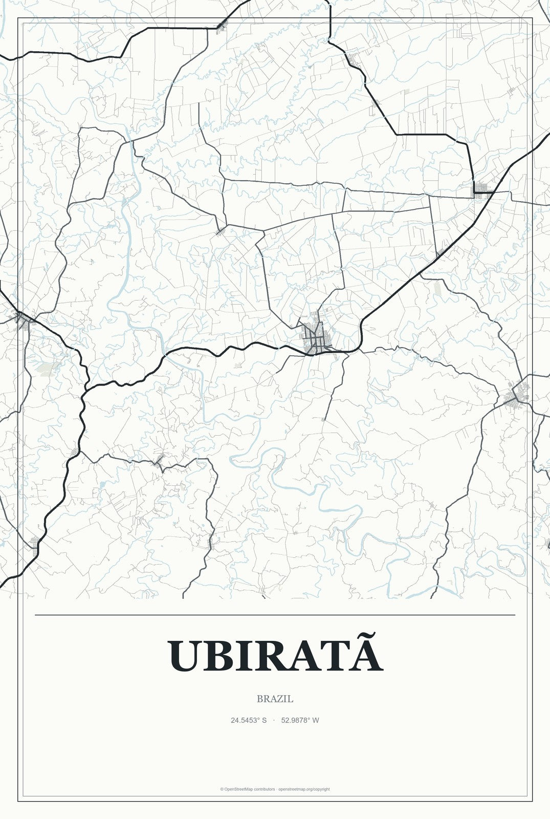 Ubiratã, Brazil City Map Aluminum Sign in Gallery Air style