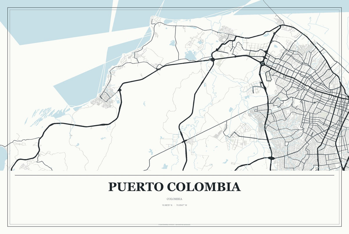 Puerto Colombia, Colombia City Map Aluminum Sign in Gallery Air style