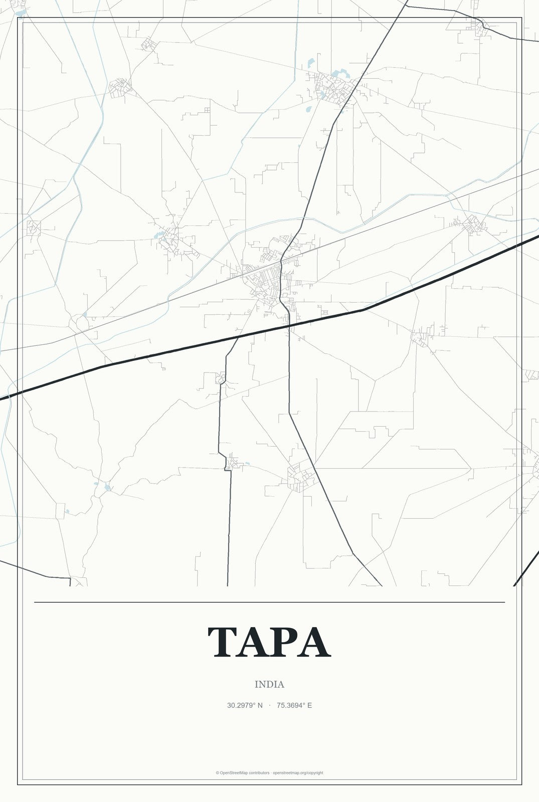 Tapa, India City Map Aluminum Sign in Gallery Air style