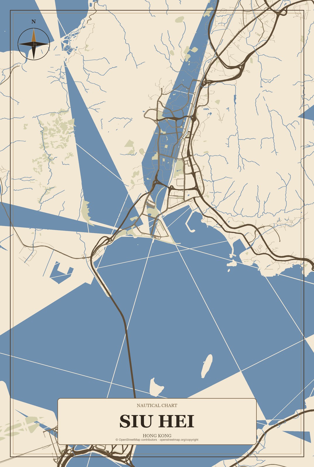 Siu Hei, Hong Kong City Map Aluminum Sign in Heritage Nautical style