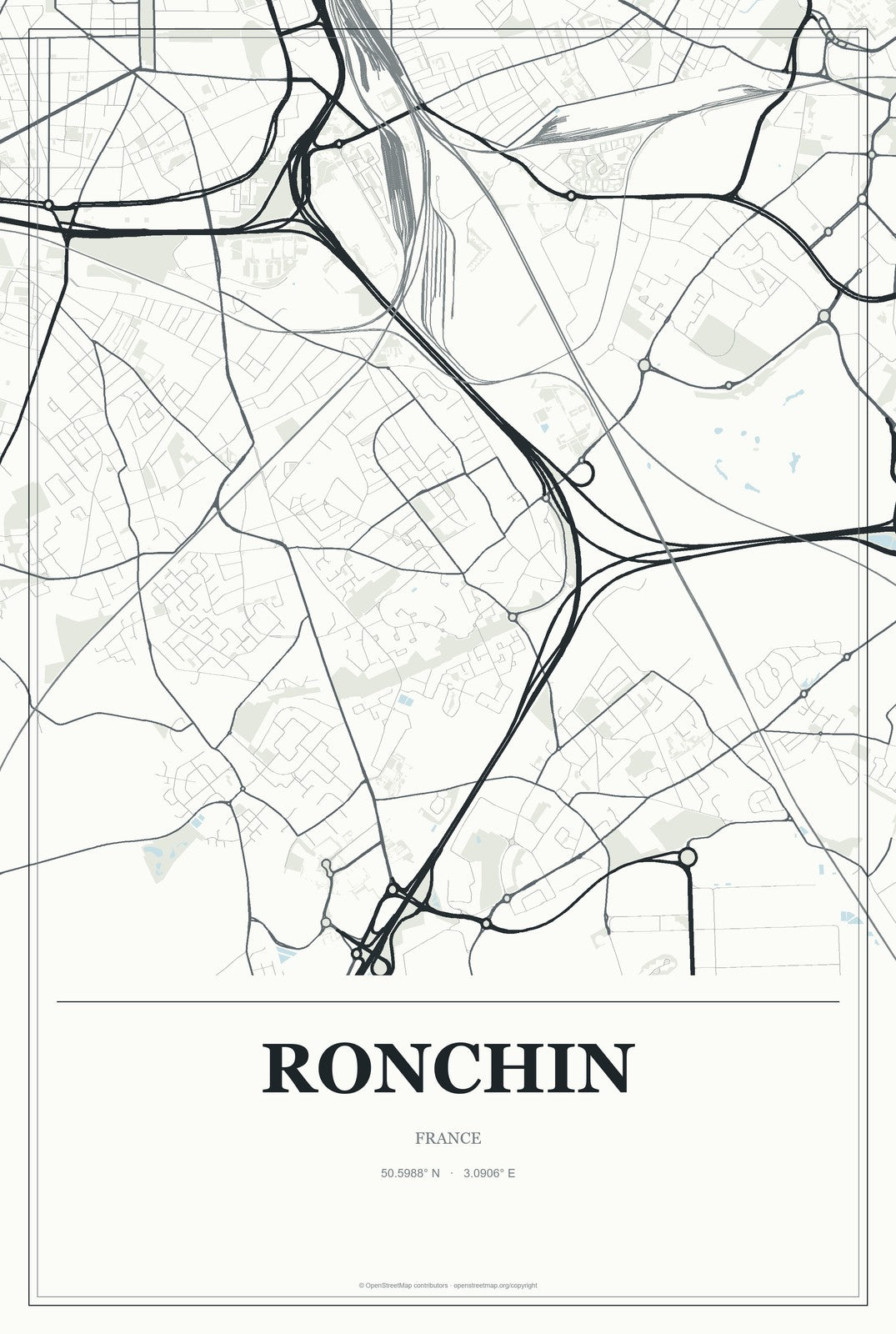 Ronchin, France City Map Aluminum Sign in Gallery Air style