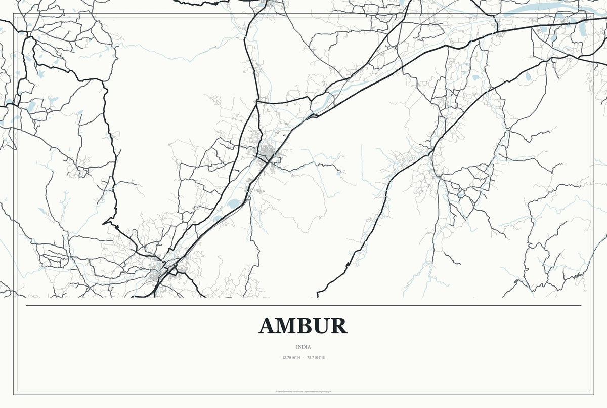 Ambur, India City Map Aluminum Sign in Gallery Air style