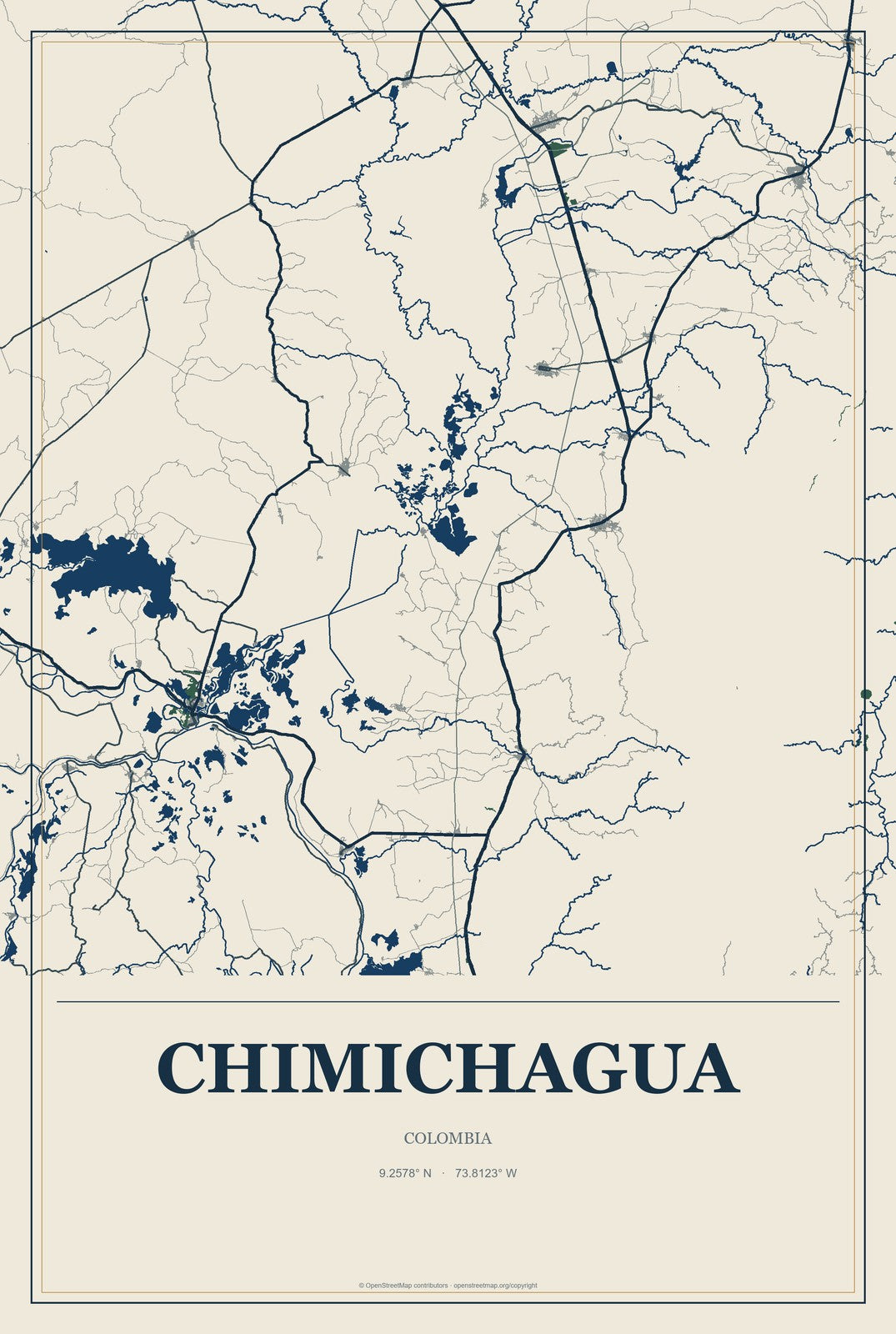 Chimichagua, Colombia City Map Aluminum Sign in Coastal Cutout style