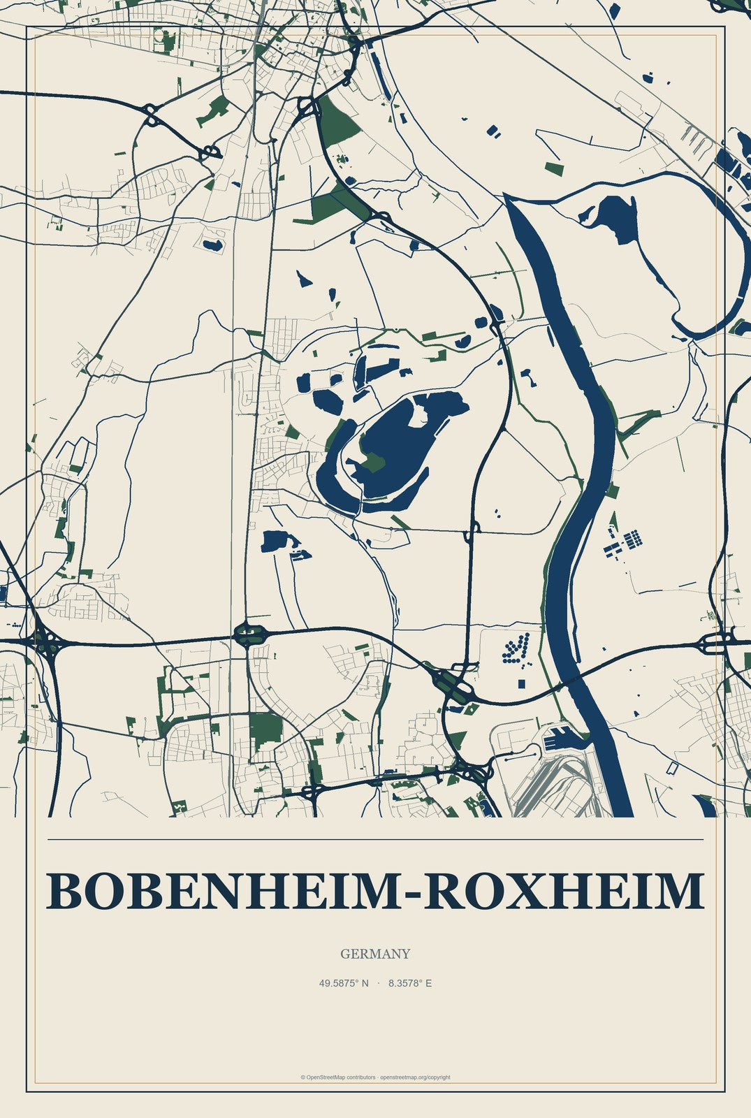 Bobenheim-Roxheim, Germany City Map Aluminum Sign in Coastal Cutout style