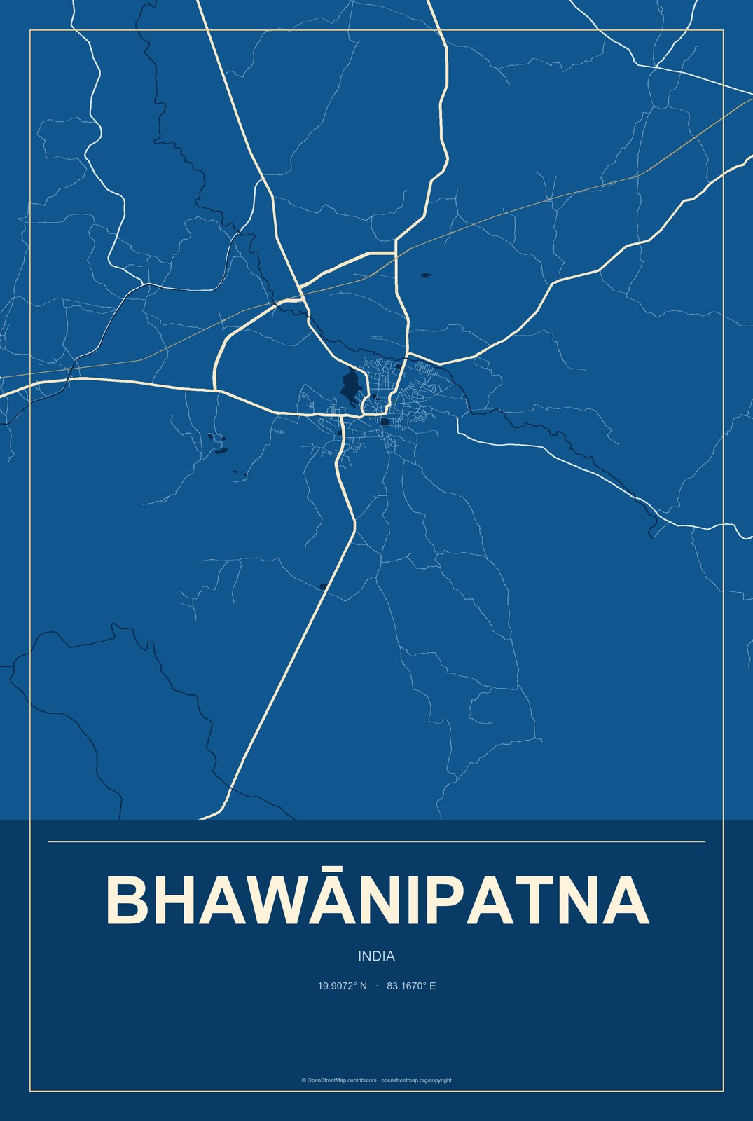 Bhawānipatna, India City Map Aluminum Sign in Harbor Cobalt style