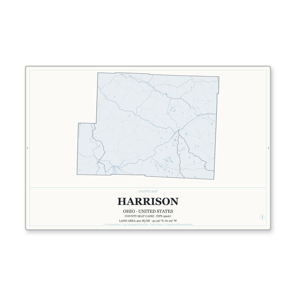 Harrison County, Ohio Map Aluminum Sign in Gallery Air style