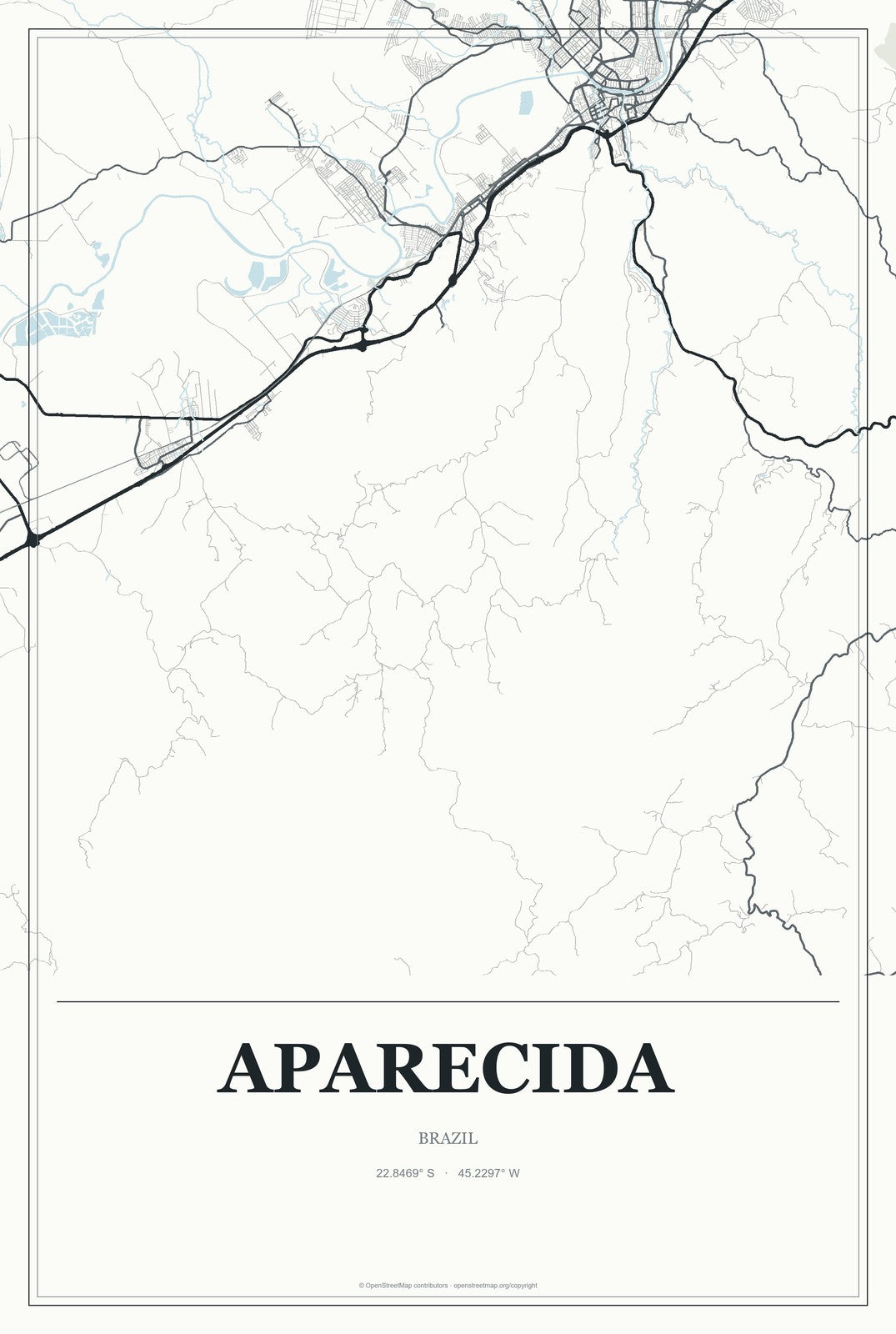 Aparecida, Brazil City Map Aluminum Sign in Gallery Air style