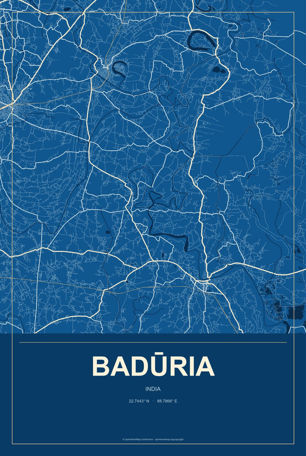 Badūria, India City Map Aluminum Sign in Harbor Cobalt style