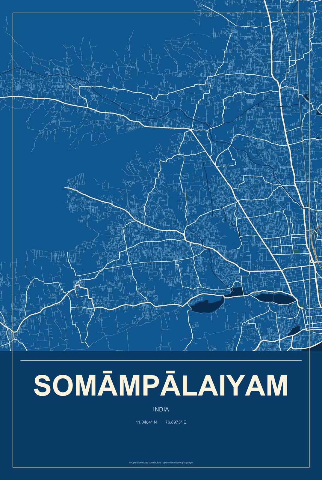Somāmpālaiyam, India City Map Aluminum Sign in Harbor Cobalt style