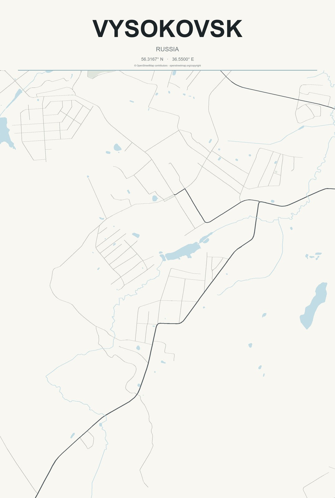 Vysokovsk, Russia City Map Aluminum Sign in Headline Atlas style