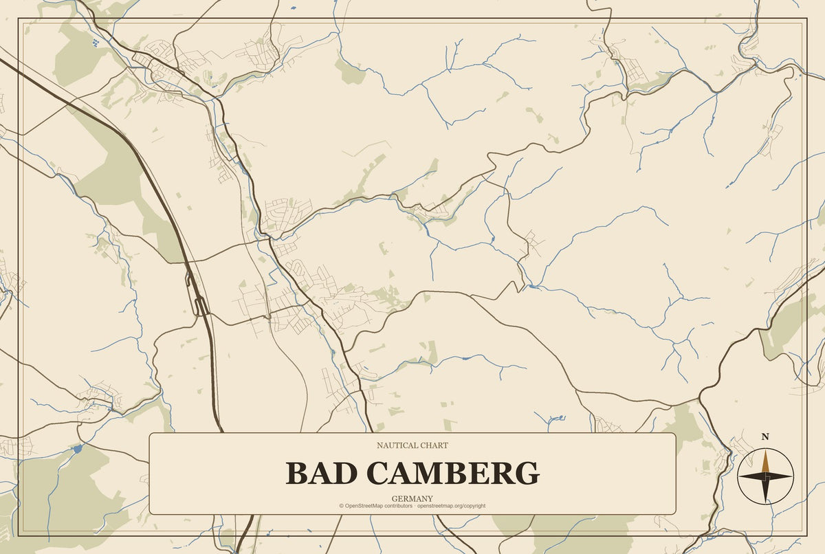 Bad Camberg, Germany City Map Aluminum Sign in Heritage Nautical style