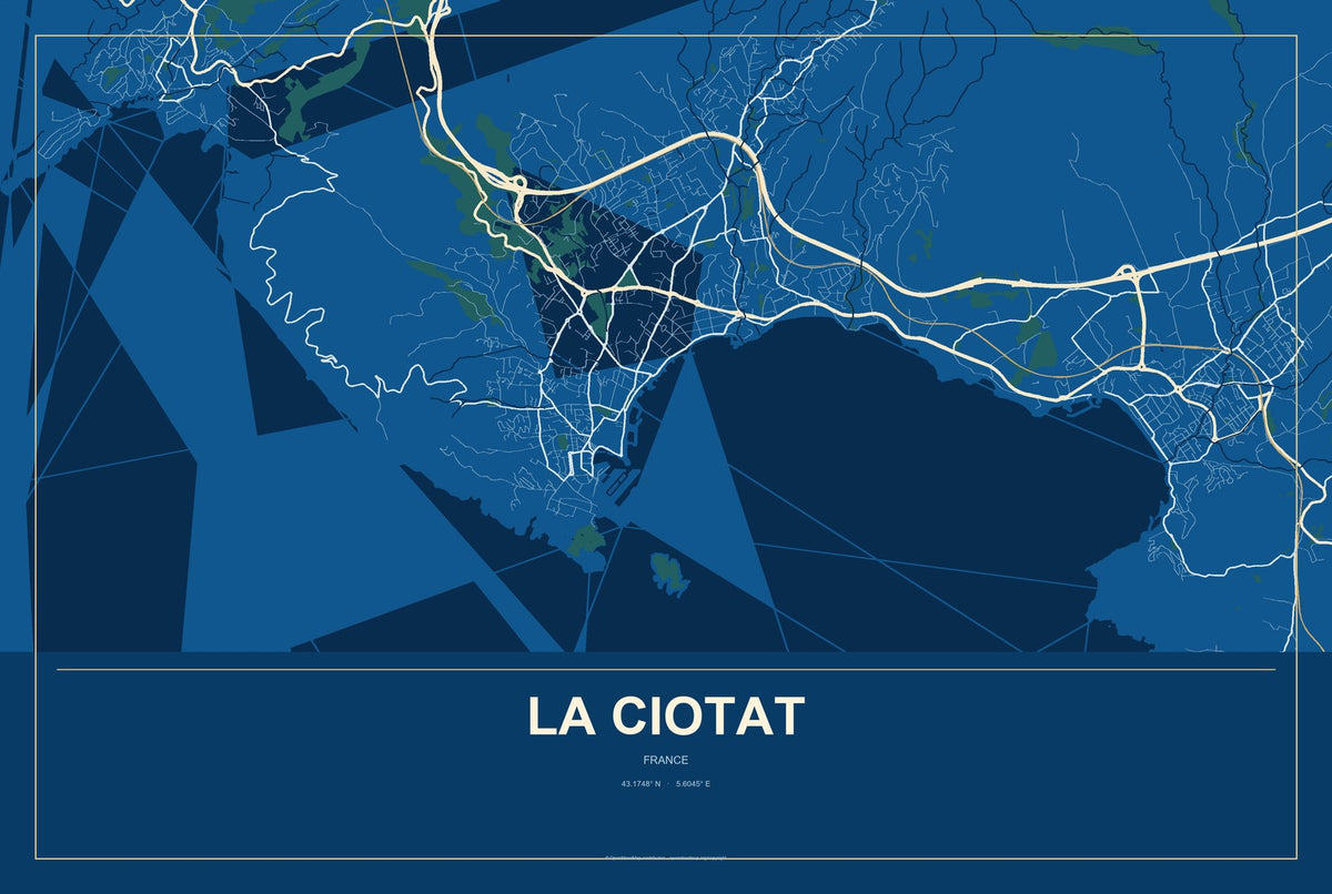 La Ciotat, France City Map Aluminum Sign in Harbor Cobalt style