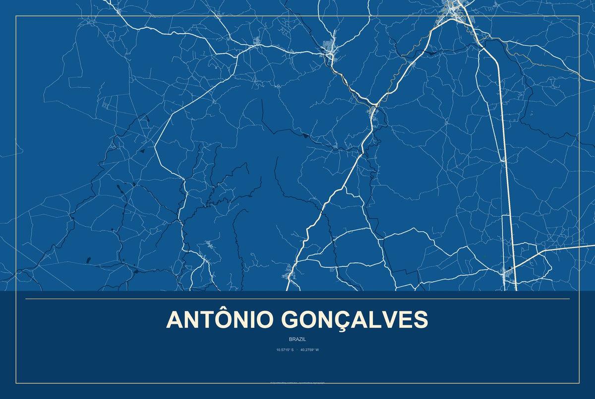 Antônio Gonçalves, Brazil City Map Aluminum Sign in Harbor Cobalt style