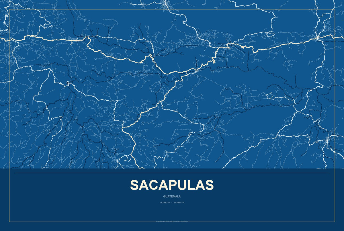 Sacapulas, Guatemala City Map Aluminum Sign in Harbor Cobalt style