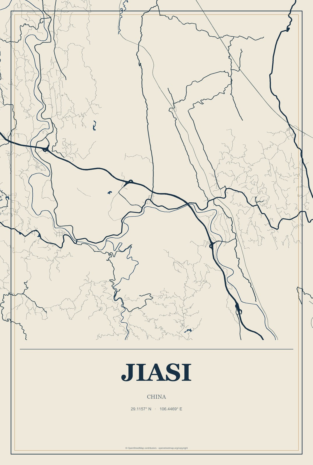 Jiasi, China City Map Aluminum Sign in Coastal Cutout style
