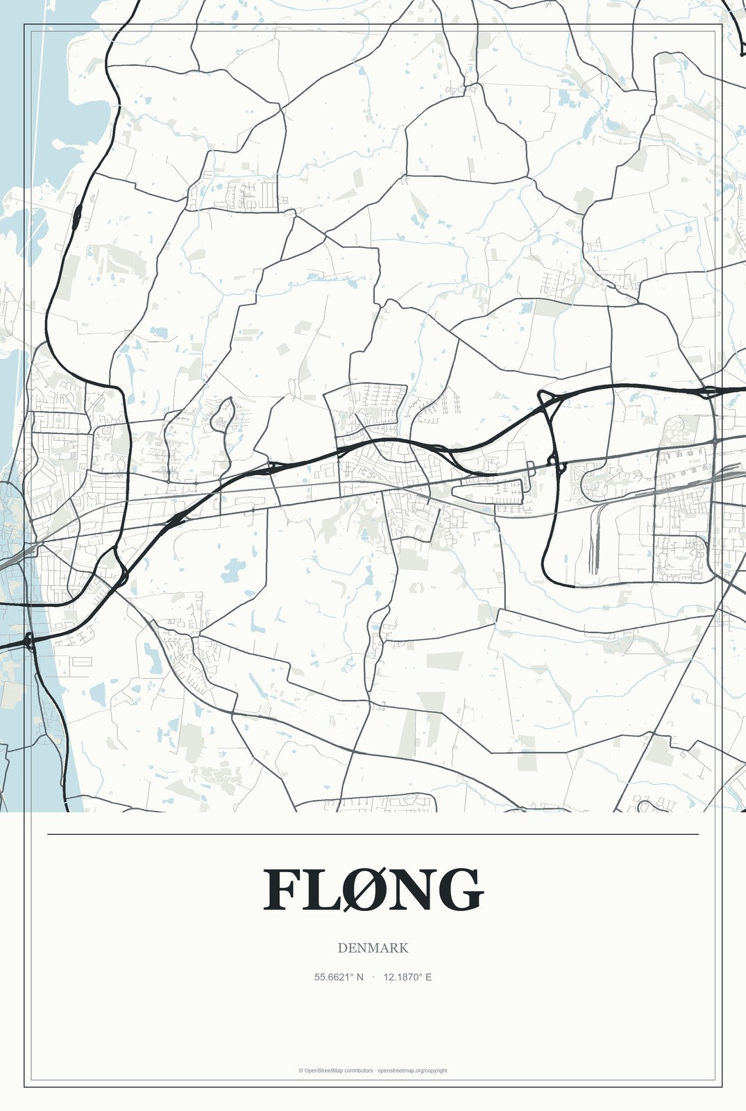 Fløng, Denmark City Map Aluminum Sign in Gallery Air style
