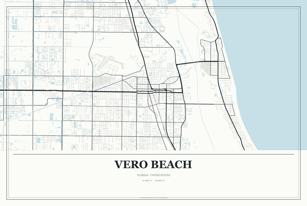 Vero Beach, Florida City Map Aluminum Sign in Gallery Air style