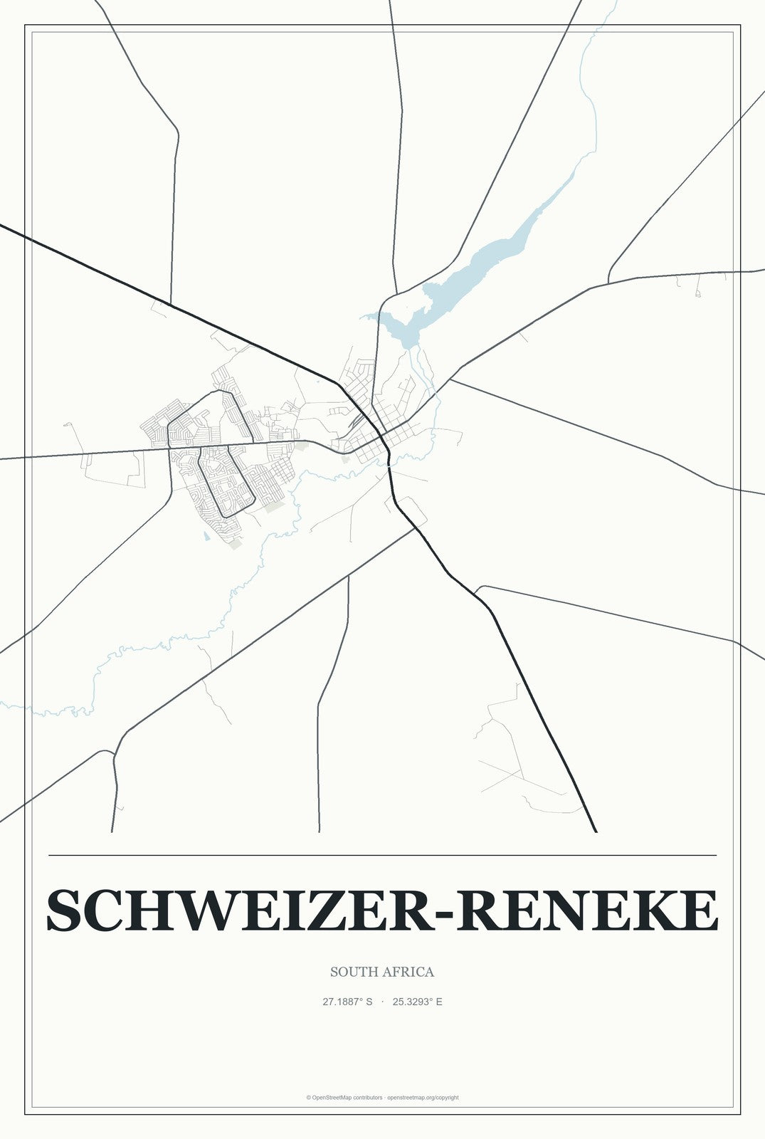 Schweizer-Reneke, South Africa City Map Aluminum Sign in Gallery Air style