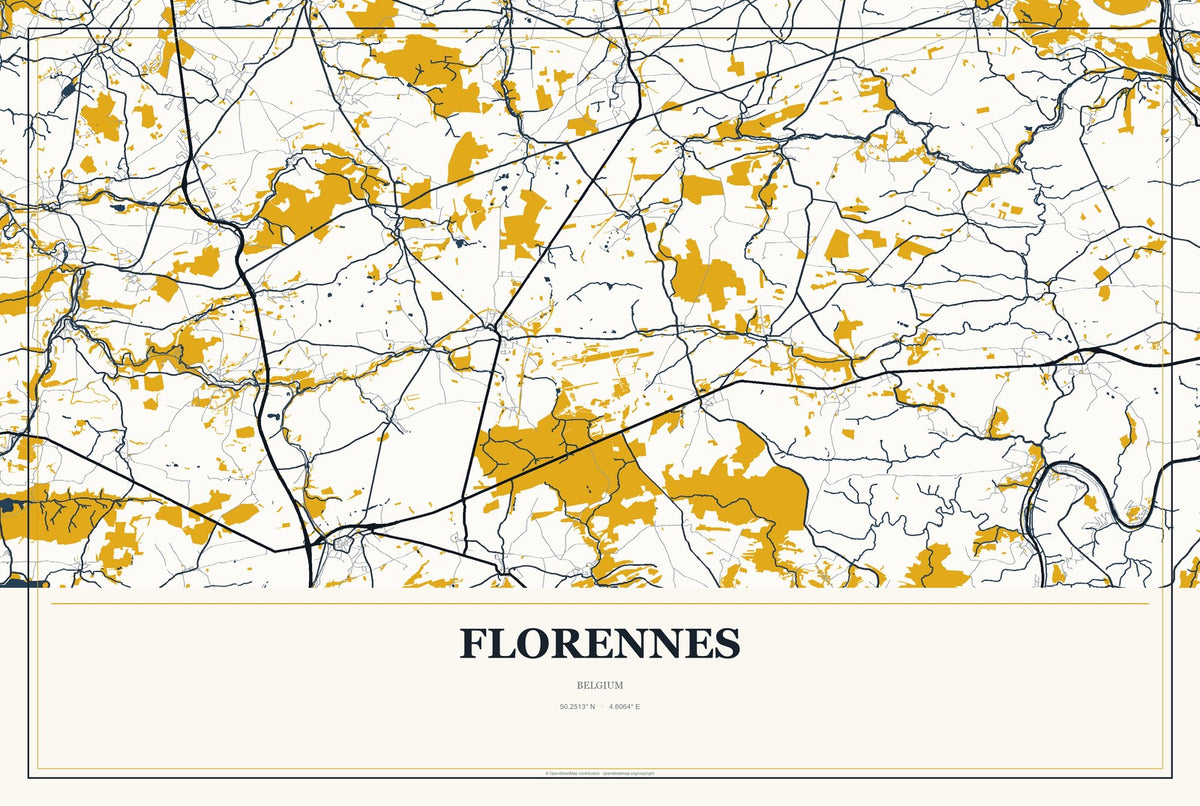 Florennes, Belgium City Map Aluminum Sign in Citrine Modern style