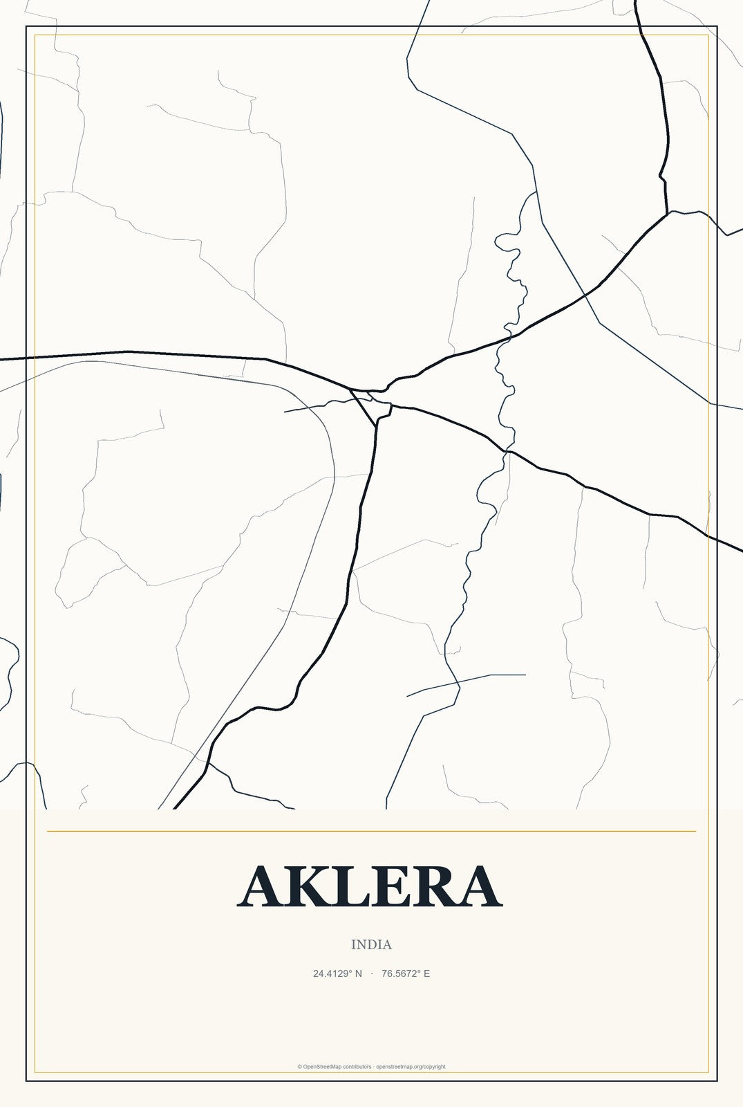 Aklera, India City Map Aluminum Sign in Citrine Modern style
