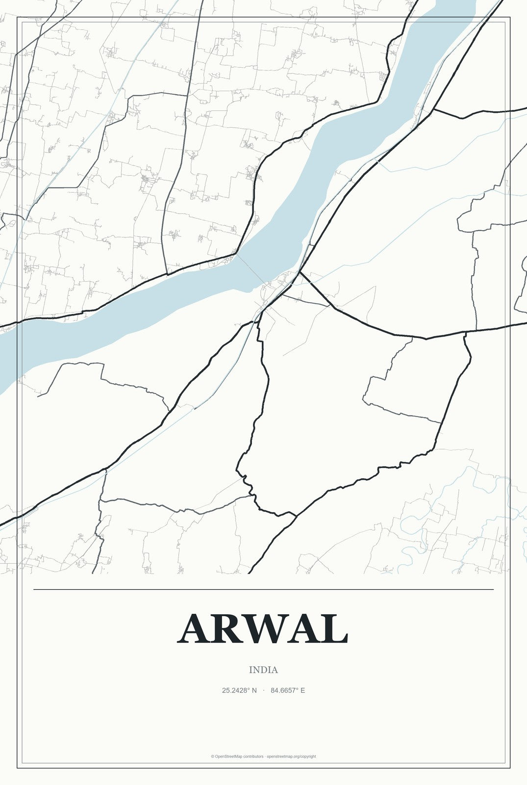 Arwal, India City Map Aluminum Sign in Gallery Air style