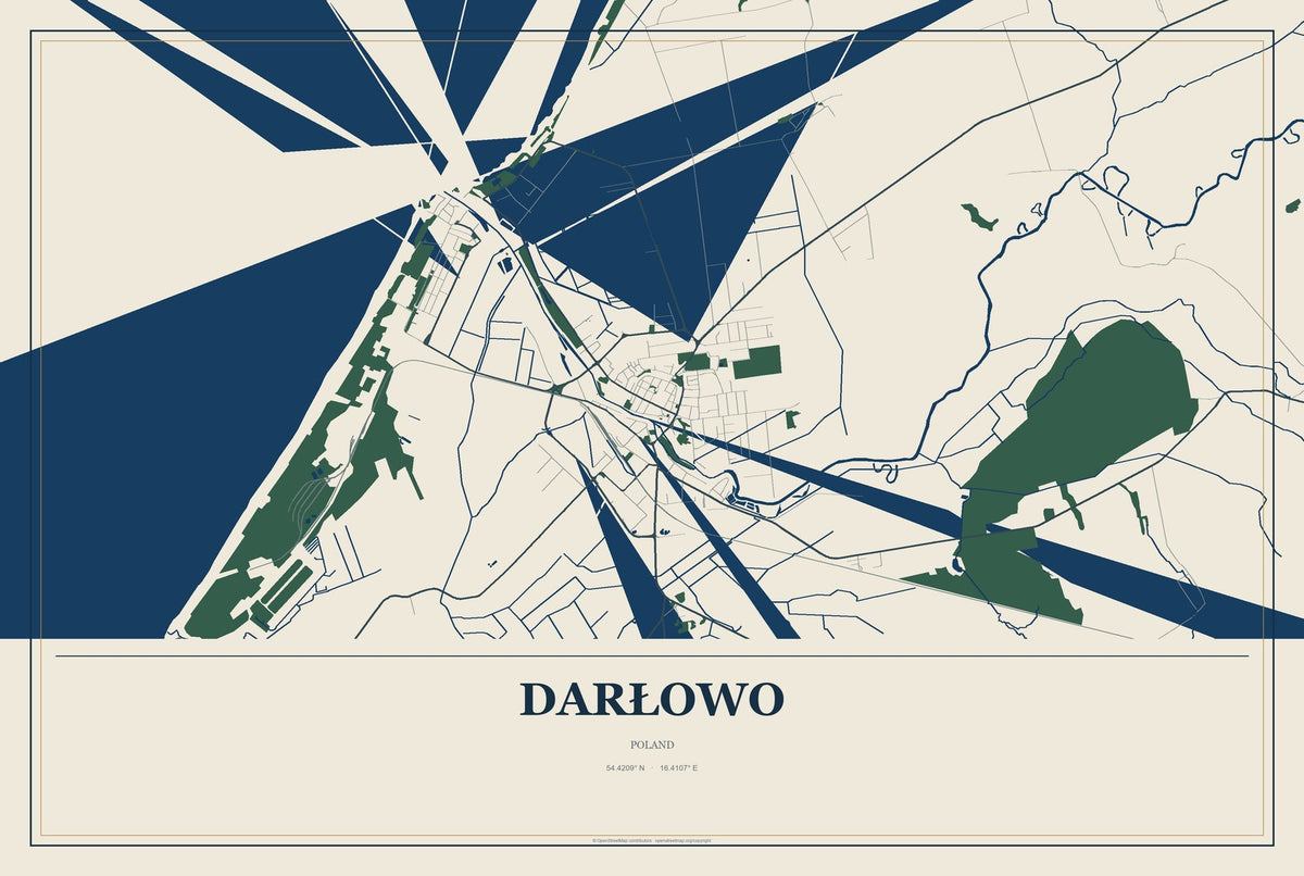 Darłowo, Poland City Map Aluminum Sign in Coastal Cutout style