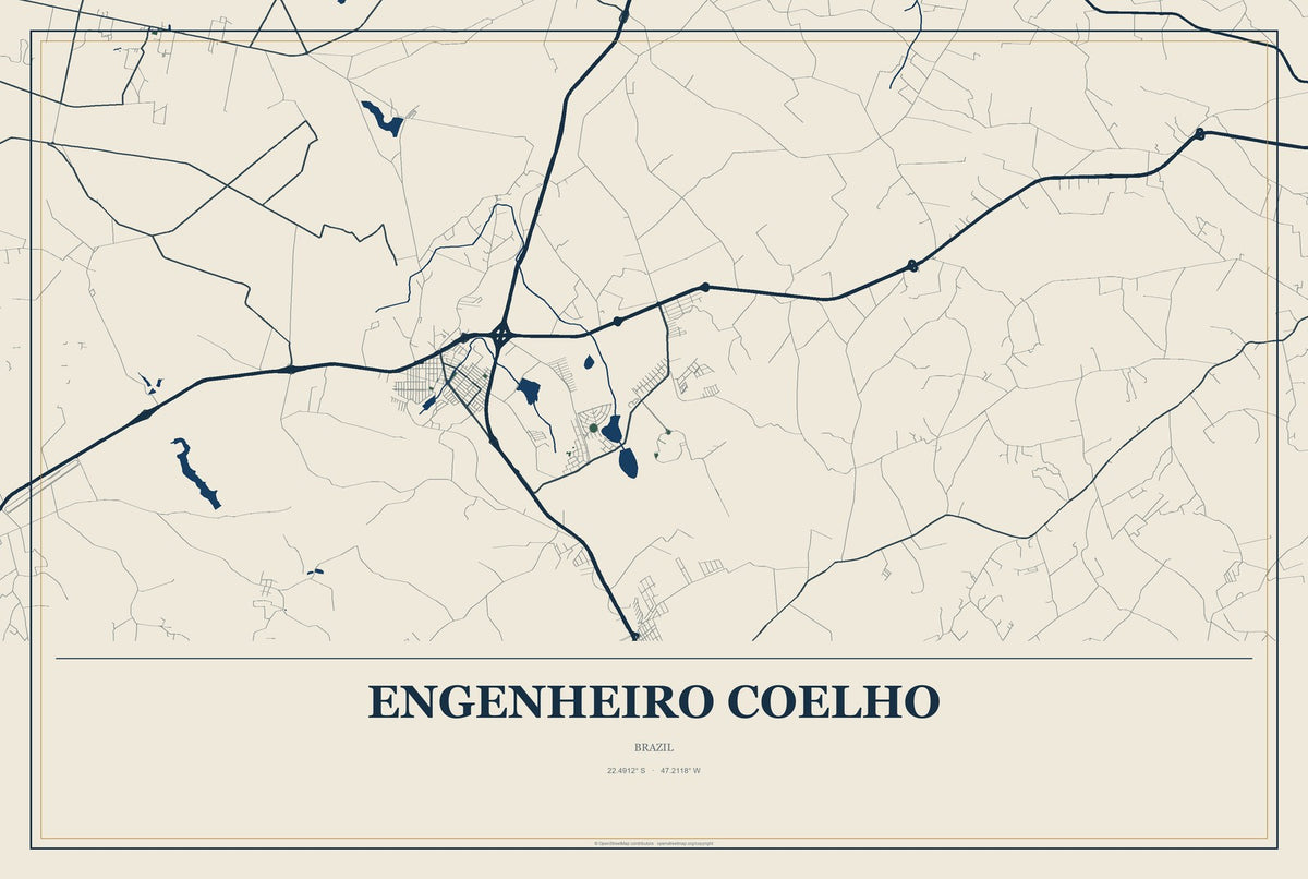 Engenheiro Coelho, Brazil City Map Aluminum Sign in Coastal Cutout style