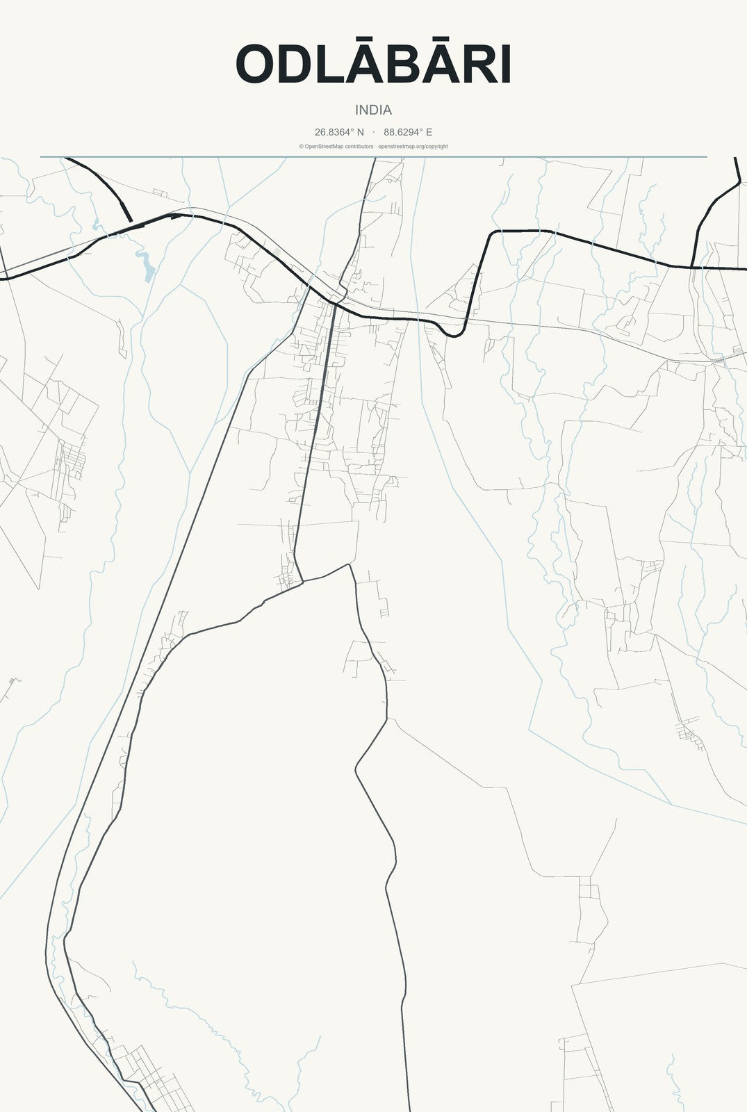 Odlābāri, India City Map Aluminum Sign in Headline Atlas style